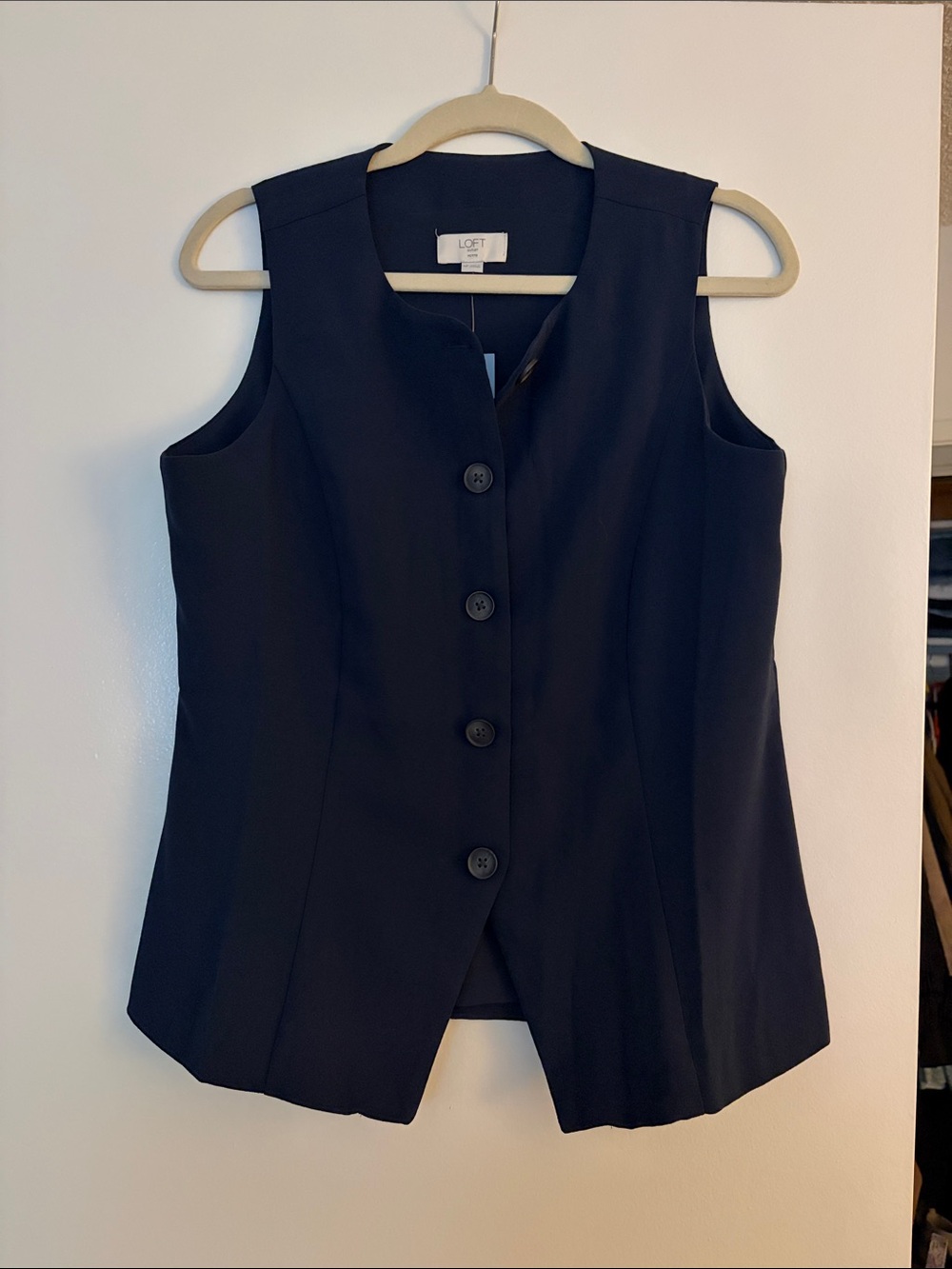 LOFT Navy Button-Front Sleeveless Vest